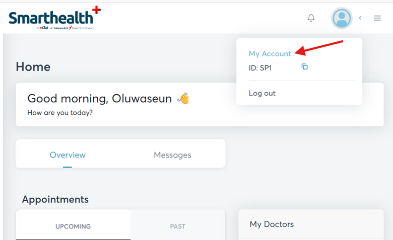 Click My Account from profile header