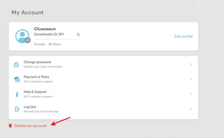 Click Delete my account